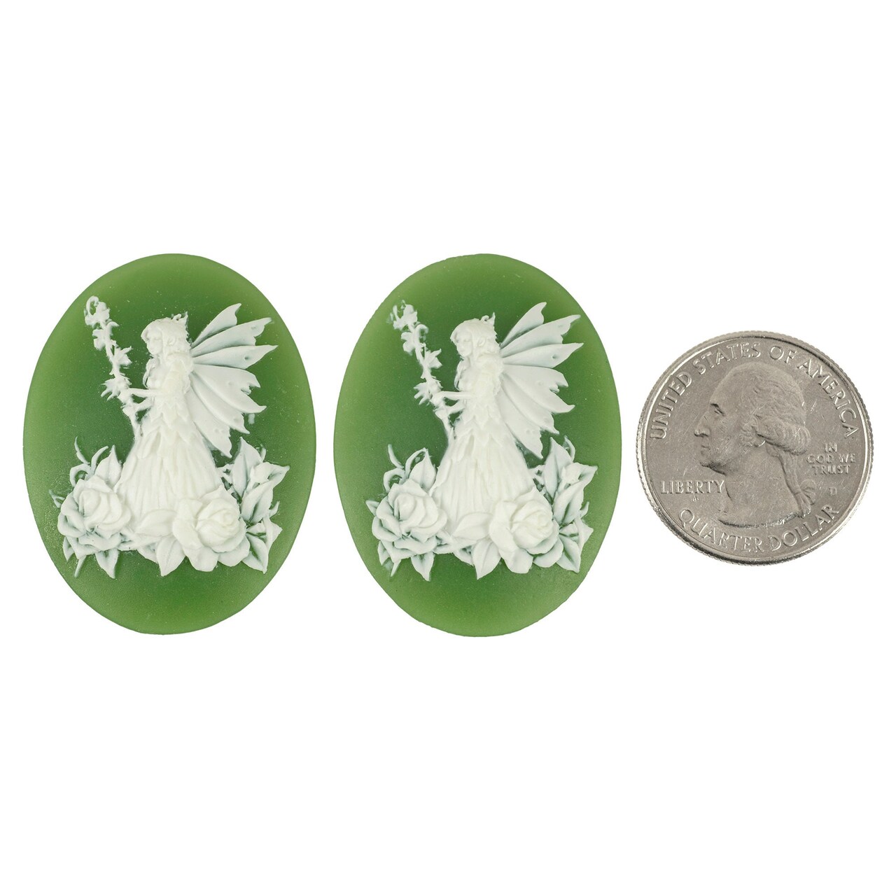 White and Green Fairy Queen 30mm x 40mm Resin Cameos - Set of Two - XXX - CAM177